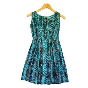 Vintage Batik Fit and Flare Dress 60s 70s Women Size 2 XS